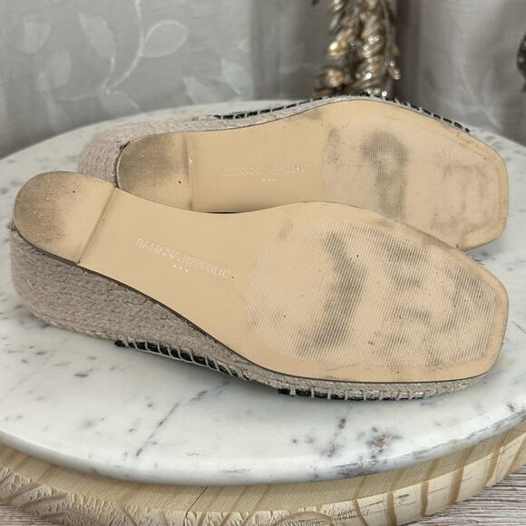 Banana‎ Republic Sandals Womens 8.5 M Slip On Wedge Espadrille Slide Black Suede - Picture 13 of 17